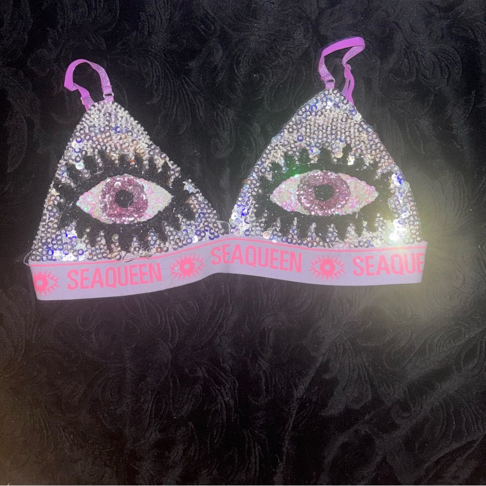 Women's Sequin Bikini Top - Pink and Silver